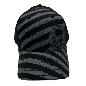 Tony Hawk x Milk Bone Black Grey Striped Skull A-Flex Hat S/M New With Tags